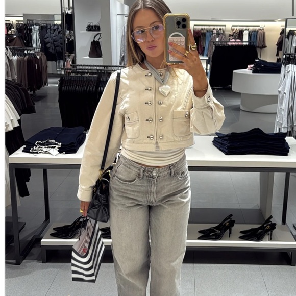 FAITH NAOMI Whitney Cropped Jacket Cream Silver Buttons Medium SOLD OUT NEW - Picture 3 of 11
